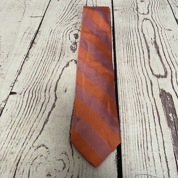 Salvatore Ferragamo Mens Silk Neck Tie Orange Pink Strip‎ Designer - Picture 1 of 6